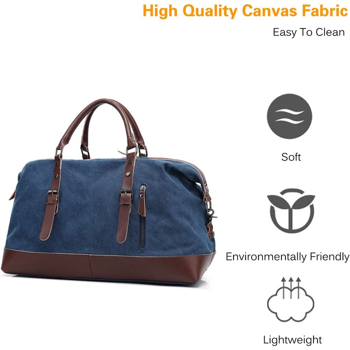 Спортивна сумка для подорожей FANDARE: універсальна дорожня сумка-вікенд з канвасу для чоловіків та жінок, містка сумка для кемпінгу та пляжу, синя