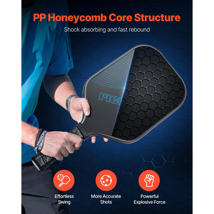 Pickleball-ракетка VEVOR з вуглецевим покриттям T700 та ячеистим ядром, професійна, для дорослих, синього кольору