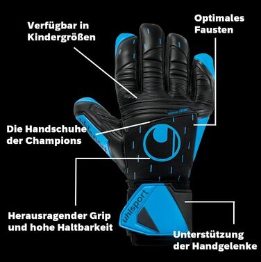 Воротарські рукавички Uhlsport Classic Soft HN Comp для дорослих та дітей, розмір 8.5, чорні/блакитні/білі