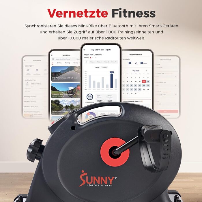 Магнітний міні-велотренажер Sunny Health & Fitness Smart-Heimtrainer: підстольний педальний тренажер для літніх людей та кардіо-тренувань вдома, темно-сірий