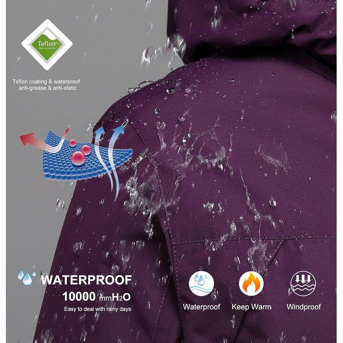 Жіноча куртка 3 в 1 Mountain: вітронепроникна, тепла, для зими та катання на сноуборді. З капюшоном, для походів та активного відпочинку. Колір: темно-фіолетовий (S)