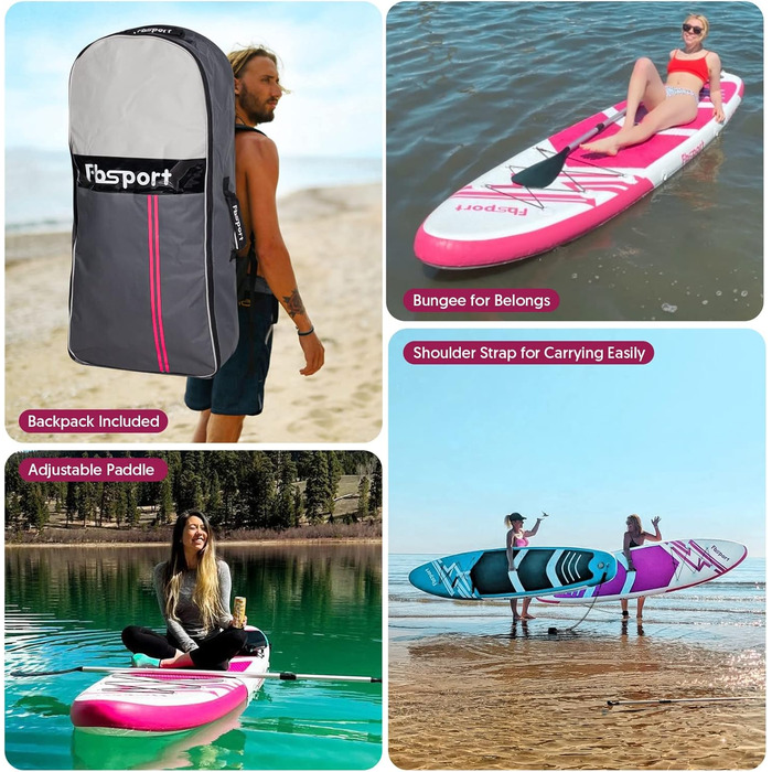 FBSPORT SUP дошка 11' Premium Stand Up Paddle Board для йоги з аксесуарами та сумкою | Широка стійка, контроль на хвилях, неслизька поверхня, страховка, весло та насос для молоді та дорослих (рожевий)