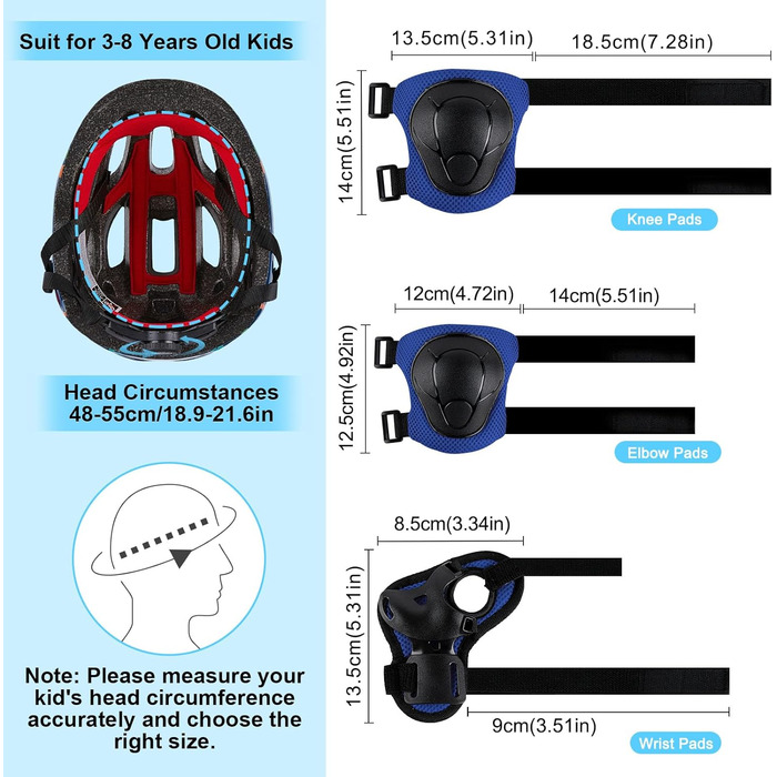 Дитячий шолом Kinderhelm для велосипеда, 3-8 років, дівчатка, регульований, комплект наколінників, блакитний динозавр