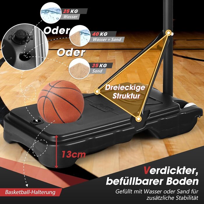 Баскетбольний кошик GOPLUS вуличний для дітей та підлітків, регульована висота 90-210 см, стійка на колесах, синя з щитом 76x50 см