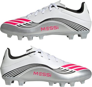 Футбольні бутси Adidas F50 Messi Club для гри на твердих та універсальних покриттях, розмір 43 1/3 EU, колір Cloud White/Lucid Red/Silver Metallic