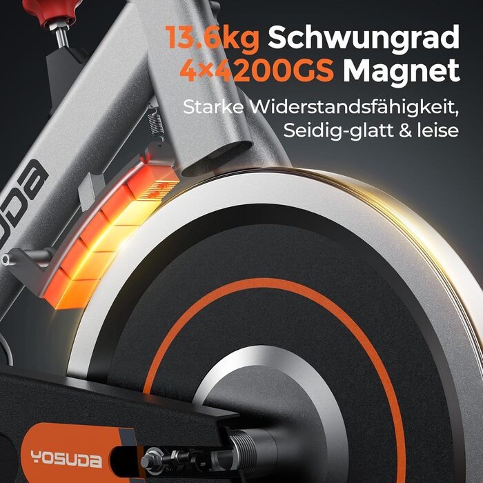 YOSUDA Магнітний велотренажер - тихий велоергометр для дому з LCD-дисплеєм, 136 кг, срібний