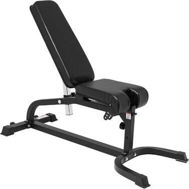 Мультифункціональна лава для жиму GORILLA SPORTS®, 13-рівнева регулювання, 151x63x114 см, зі стійкою для біцепса і фіксатором для ніг, сталева, чорна – тренувальна, універсальна, для фітнесу, жиму лежачи