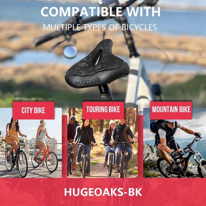 Велосипедне сідло HUGEOAKS для чоловіків та жінок: комфортне, для MTB, шосе, тренажера, DH, BMX