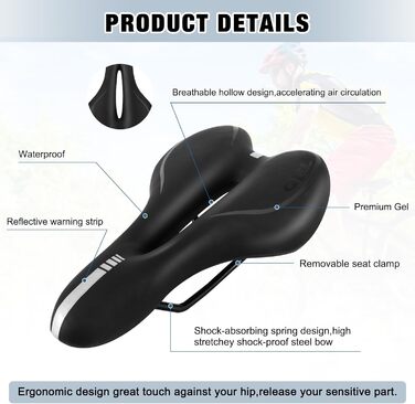 Велосипедне сідло ENJOHOS: водонепроникне, PU, для MTB, Trekking, Tour, шосе, чорний колір
