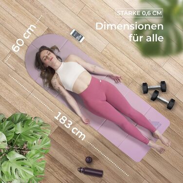 Килимок для йоги YoVibe® 183x60x0.6 см рожевий з TPE, антиковзкий, товстий + сумка та рушник для йоги