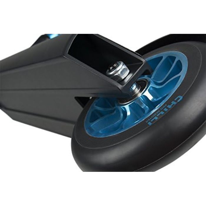 Трюковий самокат Chilli Pro Reaper 110 мм Wave чорний-синій з наклейкою F26 і гриптейпом