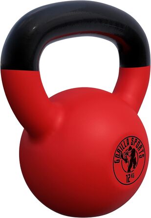 Гиря GORILLA SPORTS 12 кг з вініловим покриттям, чавунна, для фітнесу та силових тренувань