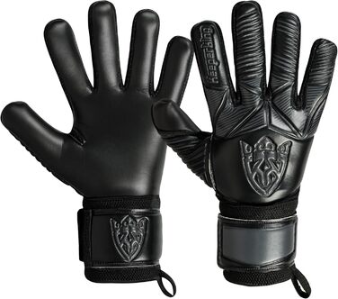 Футбольні воротарські рукавички Keeperking для дітей, підлітків та дорослих. Без захисту пальців, 4 мм латекс, довга долоня, унісекс, чорний.