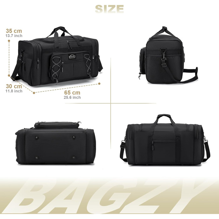 Спортивна сумка для подорожей BAGZY 70л, велика водонепроникна дорожня сумка-чохл для чоловіків та жінок, сумка-вікенд для залу, кемпінгу та відпустки (Сіра)