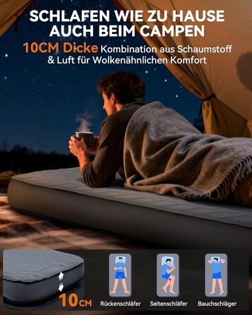 Каремат самонадувний HIKENTURE Comfort Plus сірий, товщина Extra Dicke, з насосом для кемпінгу
