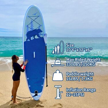 SUP Board EISBÄR надувний, 320x81 см, до 150 кг, комплект аксесуарів для початківців