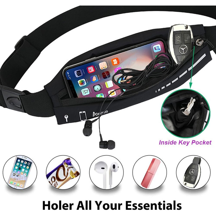 Поясна сумка для бігу Slim Running Belt, тримач для телефону, чорна. Для жінок та чоловіків. iPhone 13/12 Pro Max.