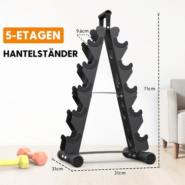 Металевий стійка для гантелей на 5 ярусів, A-подібна рама з ручкою, компактна тренувальна стійка для домашнього спортзалу (гантелі продаються окремо)