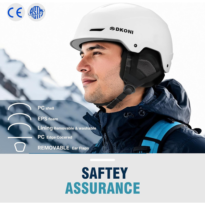 Шолом для сноуборду та гірськолижного спорту для чоловіків, жінок та дітей, регульований розмір, 3-рівнева вентиляція, міцна PC-оболонка з EPS-піною, розмір L (58-62 см)