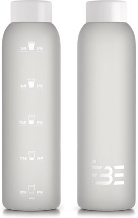 Be-Active Пляшка для води 1 л з боросилікатного матового скла, BPA-free, з мотиваційною розміткою часу