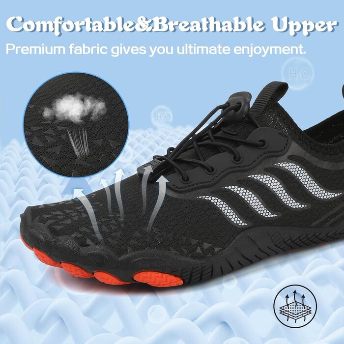 Чоловічі та жіночі аквашузи для плавання та серфінгу. Швидковисихаючі пляжні шльопанці, 44 EU, чорний колір