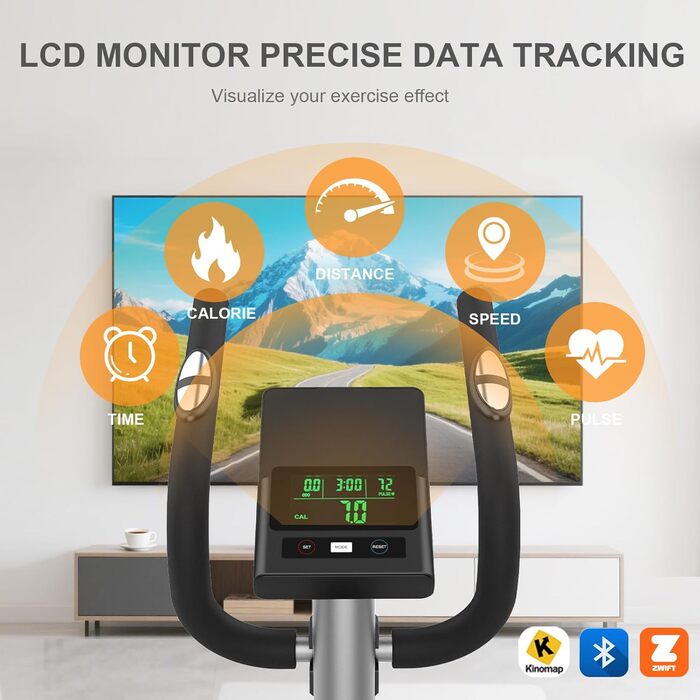 Еліптичний тренажер Neezee для дому з Bluetooth, 16 рівнів опору, 6 кг маховика, LCD-монітором, датчиком пульсу, тримачем для пляшок (Помаранчевий + Срібний)