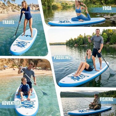 SUP дошка FunWater 320 см надувна, блакитна: з веслом, насосом, рюкзаком, лішем та плавниками – для початківців та досвідчених