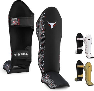 Mytra Fusion M-11 Захист гомілки та стопи преміум для муай-тай, кікбоксингу, MMA, легкий та міцний шкіряний щиток для єдиноборств, чорний, розмір L