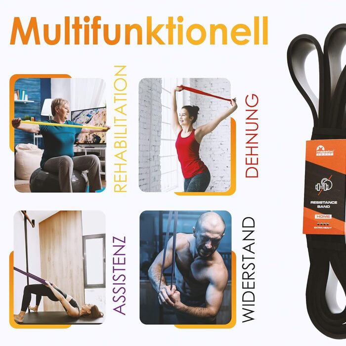 Набір еластичних стрічок для фітнесу Majestic Sport (4 шт.): жовтий, червоний, фіолетовий, чорний