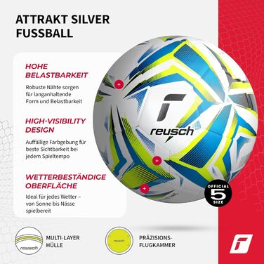 М'яч для тренувань Reusch Attrakt Silver - футбольний, з підвищеною зносостійкістю, для тренувань, школи та відпочинку