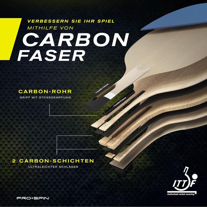 PRO SPIN Столовий тенісний набір - Carbon Profischläger, преміум-якість, висока точність, спін-гума, товщина гуми 2.0 мм, захисний чохол, синій/фіолетовий (2 шт.)