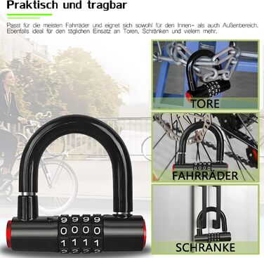 Замок для велосипеда комбінований (4 цифри) - сталевий U-Lock, захист від крадіжки, вологостійкий, з чохлом. Підходить для електровелосипедів, гірських велосипедів, міських велосипедів