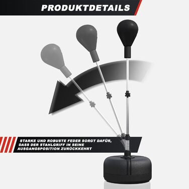 Боксерський м'яч GORILLA SPORTS® з підставкою, регульована висота 120-156 см, включає мішок для боксу, самостійна підставка, боксерський тренажер для дорослих, спидбол, боксерський мішок