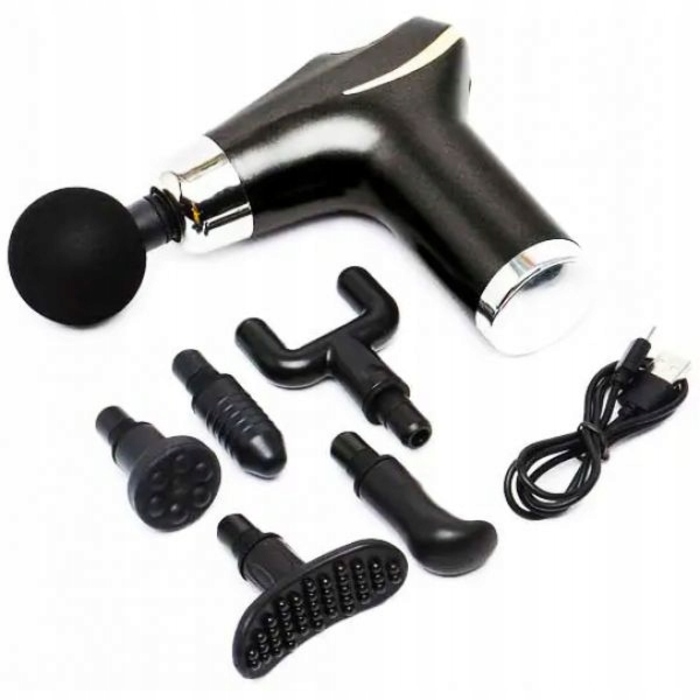 Перкусійний масажер для тіла, спини, ніг та шиї (Massage Gun) — 4 змінні насадки