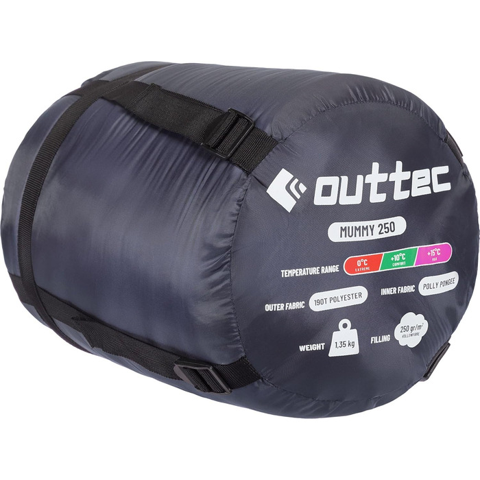 Спальний мішок Outtec з капюшоном, мумієподібний, ультралегкий, компактний, для кемпінгу, дітей та дорослих, для активного відпочинку, блакитний
