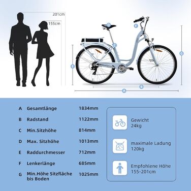 Електровелосипед VecoCraft City 28'' для чоловіків та жінок, 7-швидкісний, 3 режими їзди, акумулятор 10Аг 36В, мотор 250Вт, рама 46 см