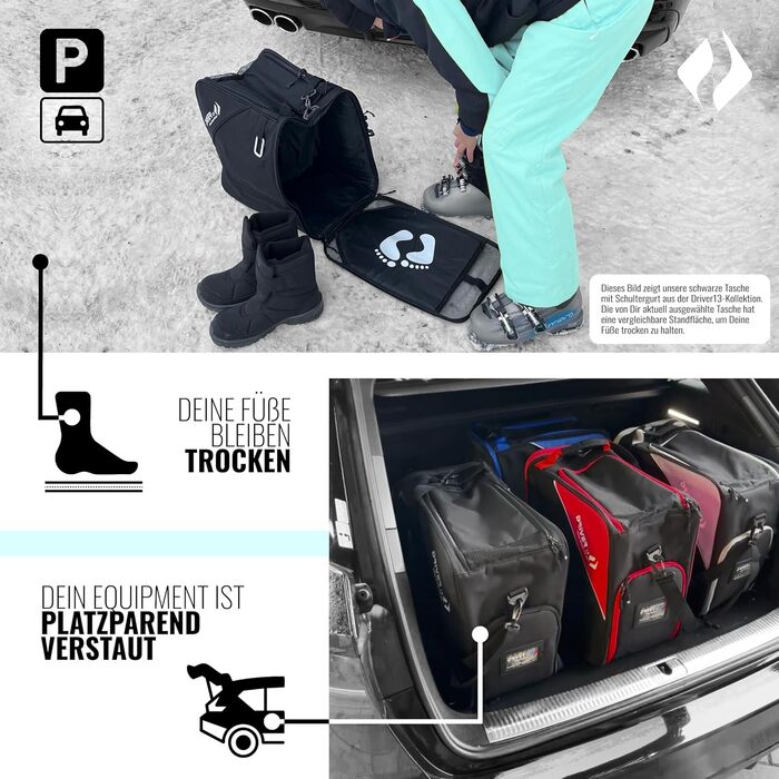 Рюкзак для лижних черевиків Driver13 з відділенням для шолома. Підходить для лиж, сноуборду, роликів та чоботів. Оригінальний рюкзак з 2007 року, чорний.