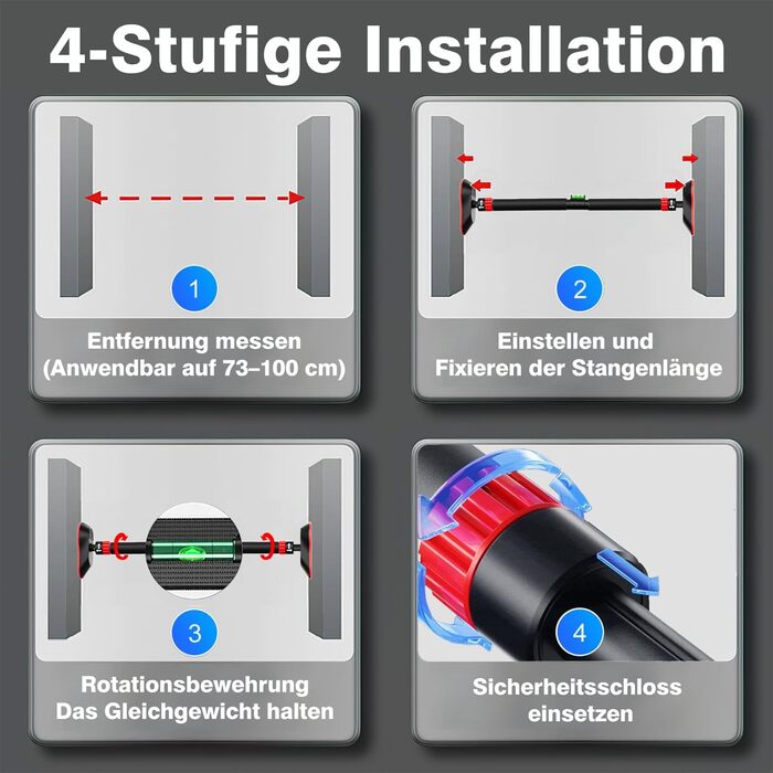 Климмер для дверного отвору FumyFumy, турнік для дверей, обладнання для калістеніки, висувна стійка для підтягувань 73-100 см, вантажопідйомність до 220 кг з сигналізацією безпеки
