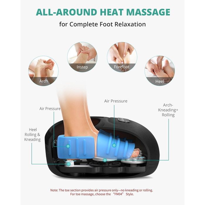 Масажер для ніг Medcursor з підігрівом, глибокий масаж, зняття напруги м'язів та стоп, багатоступеневі налаштування та регульована інтенсивність для дому та офісу (Чорний)