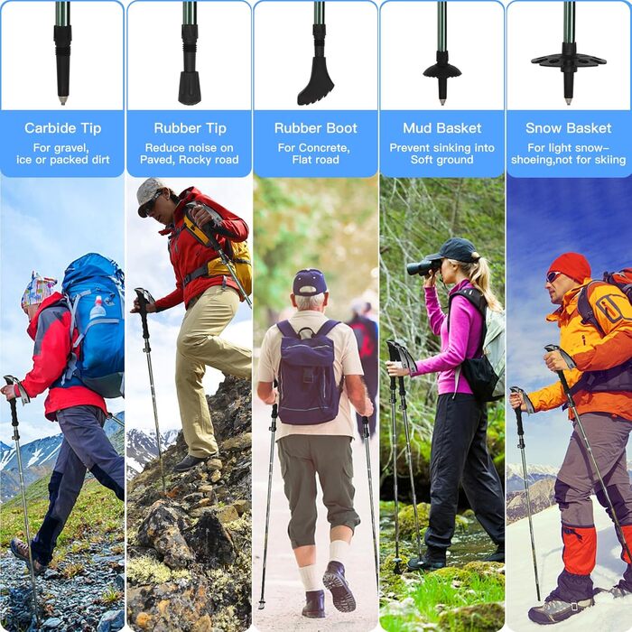 Трекінгові палиці Zentiva для Nordic Walking, складні, телескопічні, 110-135см, алюміній, зелені