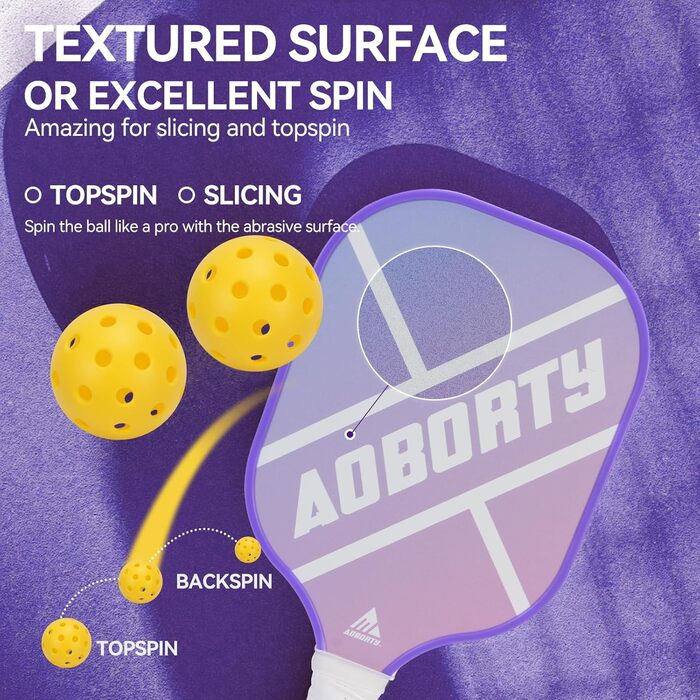 Набір для піклболу: 4 ракетки з графіту, USAPA, преміум-якість, з фацеровою поверхнею та полімерним ядром, 4 м'ячі та сумка, фіолетовий та зелений