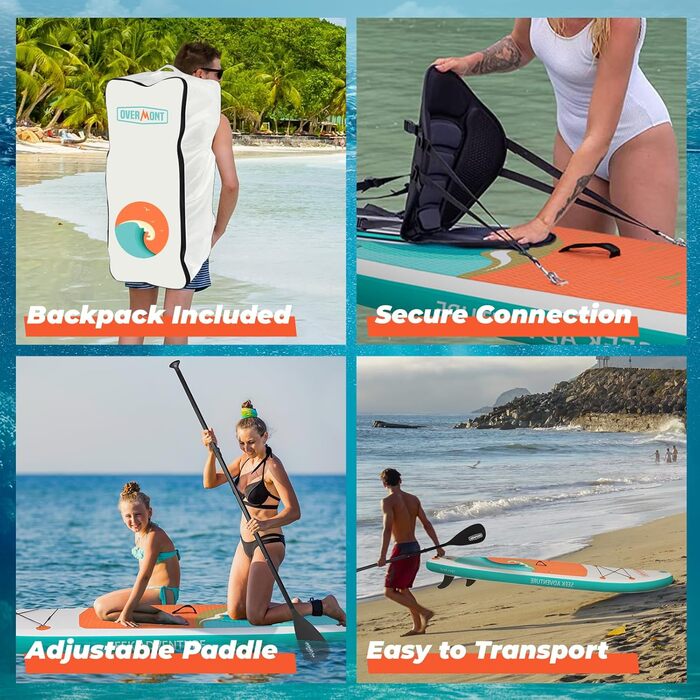 Надувний SUP Борд Overmont - Комплект для Станд-Ап Падлбордингу з Аксесуарами (Пумпо, Весло, Леш, Рюкзак)
