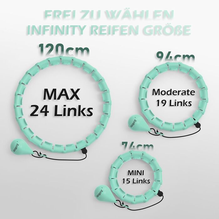 Гнучкий обруч для схуднення Smart Hoop з ваговим кільцем, 24 вузли, 120 см, блакитний - для дорослих та початківців