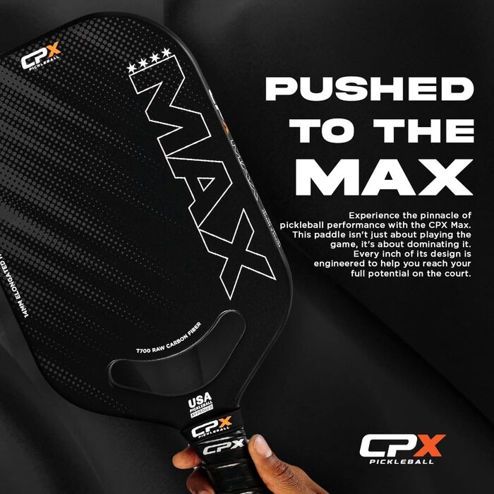 Pickleball-Paddel CPX MAX Series: Вуглецеве волокно, T700, професійна якість, довга форма, 14 мм ядро, зручний захват, довговічний, дизайн Chicago