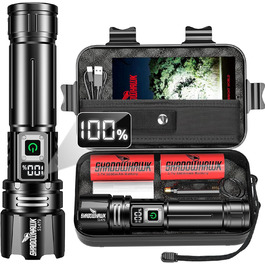 Тактичний ліхтарик Shadowhawk 500000 Lumen з LED, перезарядний, дальність до 1000м, 24г роботи (2 акумулятори), LCD-індикатор заряду, 10.0 Вт, для кемпінгу, туризму, активного відпочинку