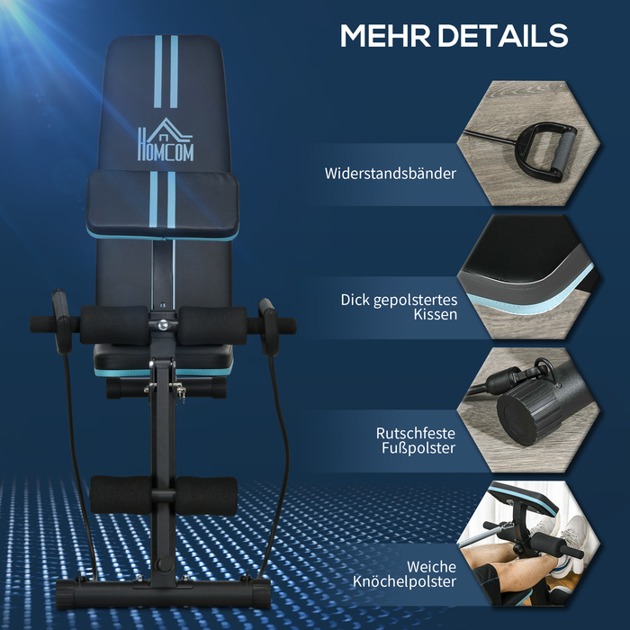 Регульована лава для тренувань, складна, з 7 положеннями спинки, витримує до 120 кг, синя