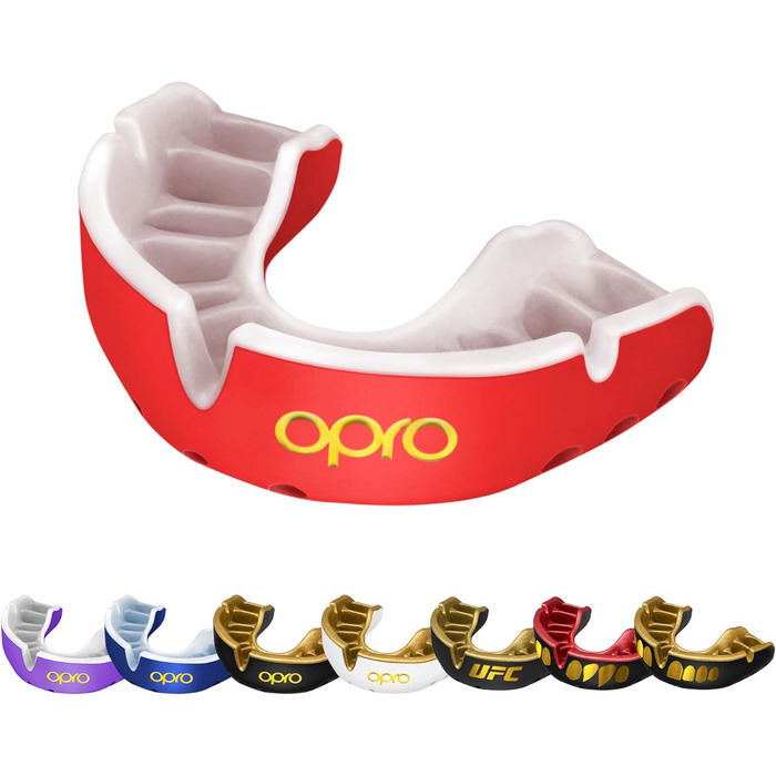 Захисна капа OPRO Gold для дорослих, двошарова, покращена вентиляція, підвищений комфорт, для футболу, регбі, хокею, ММА та боксу, з футляром, червоно-перламутрова