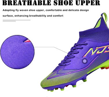 Чоловічі футбольні бутси для юніорів, бутси для тренувань High Top з шипами, професійні футбольні бутси для змагань, Outdoor спортивне взуття, Kunstrasen, унісекс (фіолетовий, 38 EU)