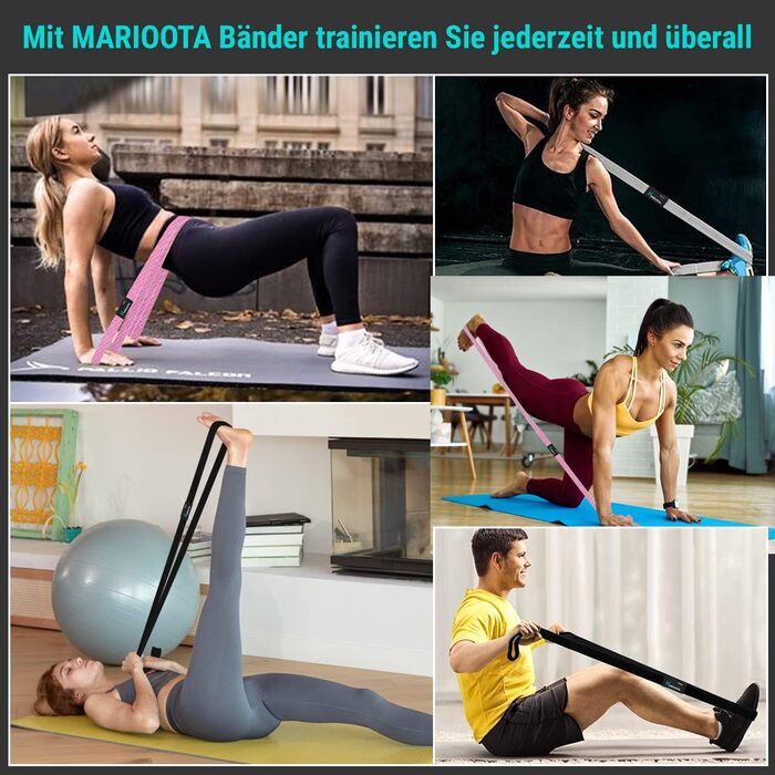 Набір з 3 еластичних стрічок опору – неслизькі, приємні до шкіри та еластичні – Стрічки опору для нарощування м'язів, йоги, пілатесу та тренувань всього тіла – можна прати, довговічні та з сумкою для перенесення. Довгі фітнес-стрічки (Сірий – Рожевий – Чо