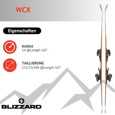 Льодоступи для фріраїду Blizzard WCX - повний камбер та рокер - з кріпленнями TLT10 Demo Z3-10 - для досвідчених та хороших лижників - слаломні лижі для підготовлених трас